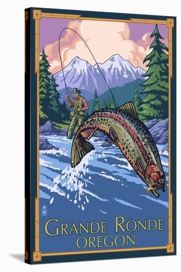 Lagrande, Oregon - Fly Fishing-Lantern Press-Stretched Canvas