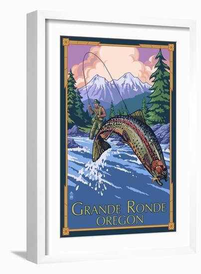 Lagrande, Oregon - Fly Fishing-Lantern Press-Framed Art Print