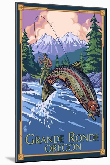 Lagrande, Oregon - Fly Fishing-Lantern Press-Mounted Art Print