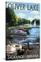 LaGrange, Indiana - Oliver Lake - Pontoon Boats-Lantern Press-Stretched Canvas