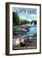 LaGrange, Indiana - Oliver Lake - Pontoon Boats-Lantern Press-Framed Art Print