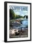 LaGrange, Indiana - Oliver Lake - Pontoon Boats-Lantern Press-Framed Art Print