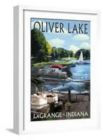 LaGrange, Indiana - Oliver Lake - Pontoon Boats-Lantern Press-Framed Art Print