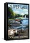 LaGrange, Indiana - Oliver Lake - Pontoon Boats-Lantern Press-Framed Stretched Canvas