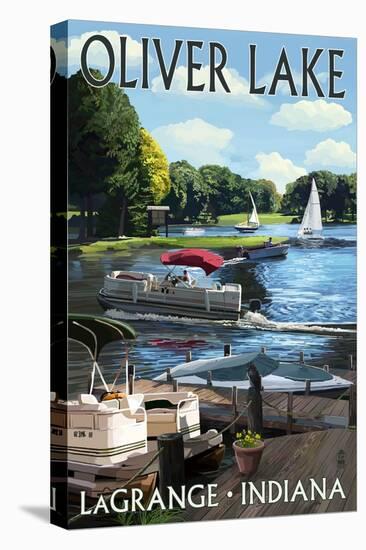 LaGrange, Indiana - Oliver Lake - Pontoon Boats-Lantern Press-Stretched Canvas