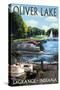 LaGrange, Indiana - Oliver Lake - Pontoon Boats-Lantern Press-Stretched Canvas