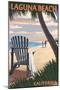 Laguna Beach, California - Adirondack Chairs and Sunset-Lantern Press-Mounted Art Print