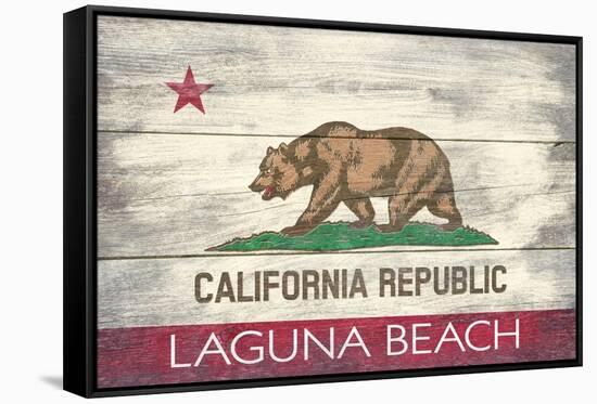 Laguna Beach, California - California State Flag - Barnwood Painting-Lantern Press-Framed Stretched Canvas