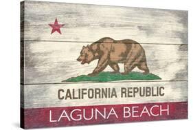 Laguna Beach, California - California State Flag - Barnwood Painting-Lantern Press-Stretched Canvas