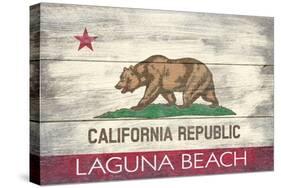 Laguna Beach, California - California State Flag - Barnwood Painting-Lantern Press-Stretched Canvas