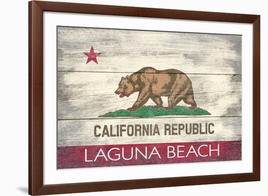 Laguna Beach, California - California State Flag - Barnwood Painting-Lantern Press-Framed Premium Giclee Print