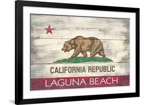 Laguna Beach, California - California State Flag - Barnwood Painting-Lantern Press-Framed Premium Giclee Print