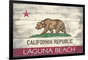 Laguna Beach, California - California State Flag - Barnwood Painting-Lantern Press-Framed Art Print