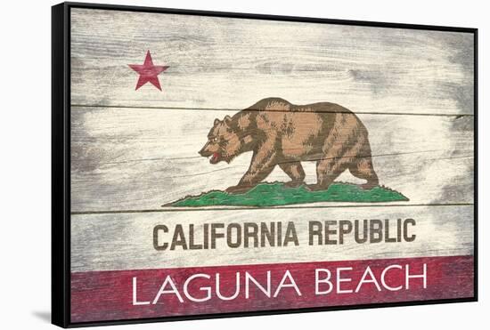 Laguna Beach, California - California State Flag - Barnwood Painting-Lantern Press-Framed Stretched Canvas