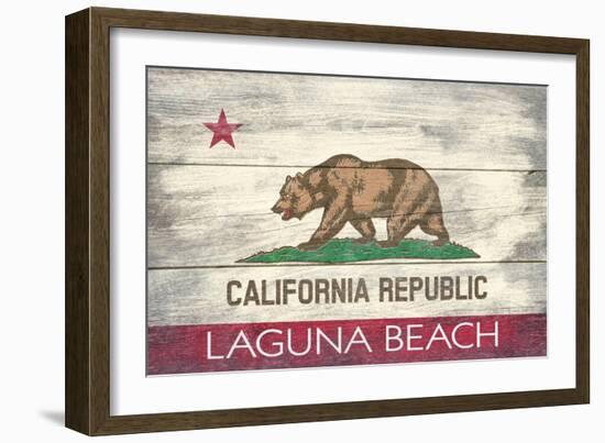 Laguna Beach, California - California State Flag - Barnwood Painting-Lantern Press-Framed Art Print