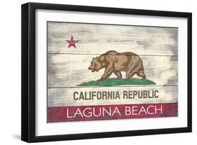 Laguna Beach, California - California State Flag - Barnwood Painting-Lantern Press-Framed Art Print