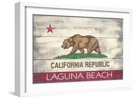 Laguna Beach, California - California State Flag - Barnwood Painting-Lantern Press-Framed Art Print