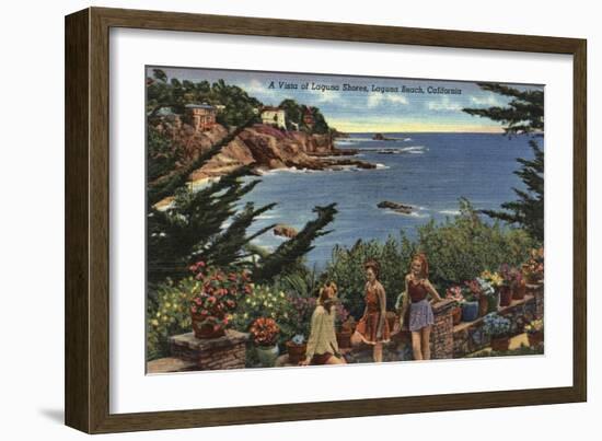 Laguna Beach, California - Girls Enjoying a Vista of Laguna Shores-Lantern Press-Framed Art Print