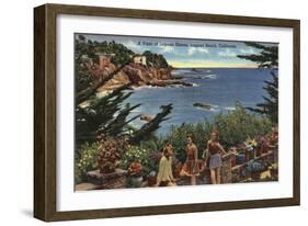 Laguna Beach, California - Girls Enjoying a Vista of Laguna Shores-Lantern Press-Framed Art Print