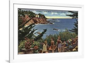 Laguna Beach, California - Girls Enjoying a Vista of Laguna Shores-Lantern Press-Framed Art Print