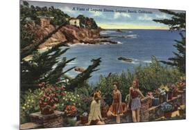 Laguna Beach, California - Girls Enjoying a Vista of Laguna Shores-Lantern Press-Mounted Premium Giclee Print