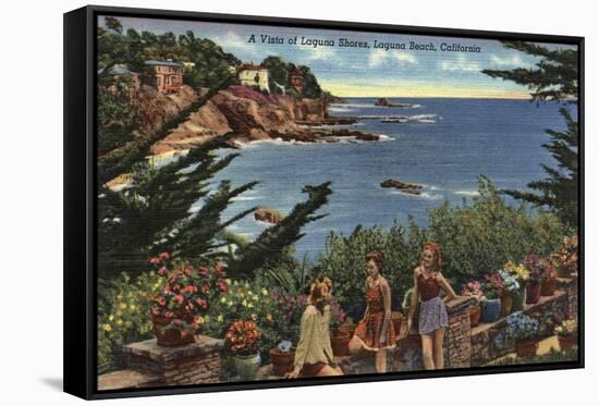 Laguna Beach, California - Girls Enjoying a Vista of Laguna Shores-Lantern Press-Framed Stretched Canvas