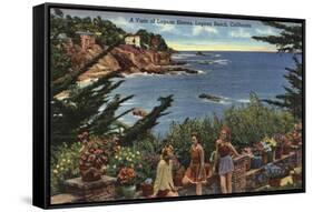 Laguna Beach, California - Girls Enjoying a Vista of Laguna Shores-Lantern Press-Framed Stretched Canvas