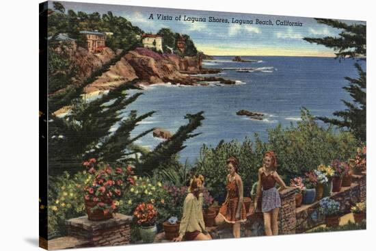 Laguna Beach, California - Girls Enjoying a Vista of Laguna Shores-Lantern Press-Stretched Canvas