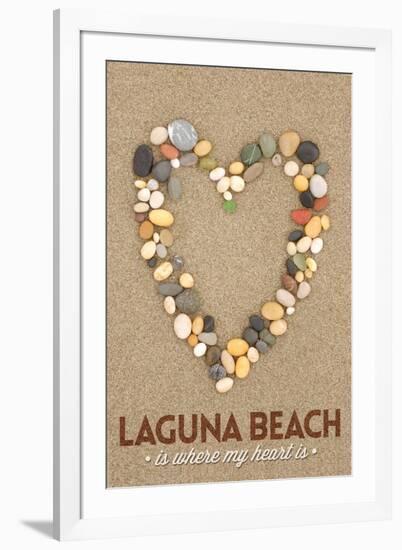 Laguna Beach, California Is Where My Heart Is - Stone Heart on Sand-Lantern Press-Framed Art Print