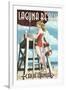 Laguna Beach, California - Lifeguard Pinup-Lantern Press-Framed Art Print