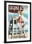 Laguna Beach, California - Lifeguard Pinup-Lantern Press-Framed Art Print