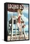 Laguna Beach, California - Lifeguard Pinup-Lantern Press-Framed Stretched Canvas