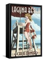 Laguna Beach, California - Lifeguard Pinup-Lantern Press-Framed Stretched Canvas