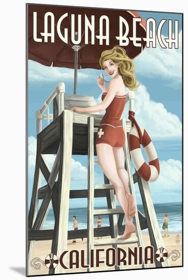 Laguna Beach, California - Lifeguard Pinup-Lantern Press-Mounted Art Print