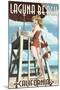 Laguna Beach, California - Lifeguard Pinup-Lantern Press-Mounted Art Print