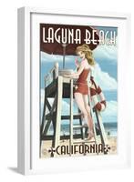 Laguna Beach, California - Lifeguard Pinup-Lantern Press-Framed Art Print