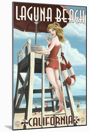 Laguna Beach, California - Lifeguard Pinup-Lantern Press-Mounted Art Print