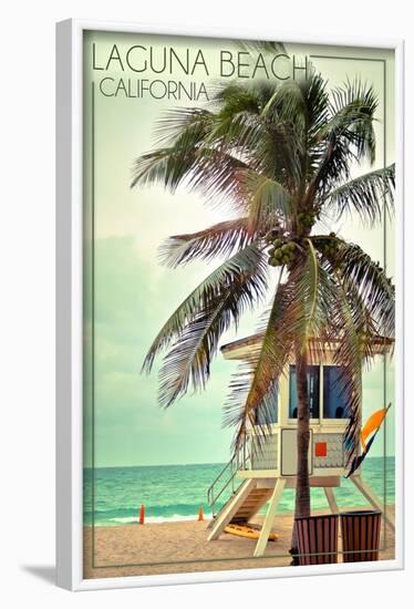 Laguna Beach, California - Lifeguard Shack and Palm-Lantern Press-Framed Art Print