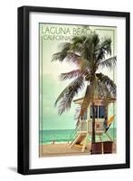 Laguna Beach, California - Lifeguard Shack and Palm-Lantern Press-Framed Art Print