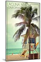 Laguna Beach, California - Lifeguard Shack and Palm-Lantern Press-Mounted Art Print