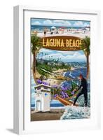 Laguna Beach, California - Montage Scenes-Lantern Press-Framed Art Print