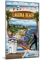 Laguna Beach, California - Montage Scenes-Lantern Press-Mounted Art Print