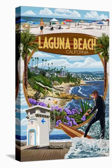 Laguna Beach, California - Montage Scenes-Lantern Press-Stretched Canvas