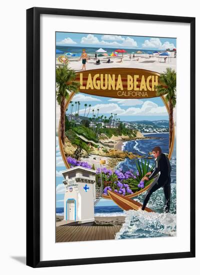 Laguna Beach, California - Montage Scenes-Lantern Press-Framed Art Print