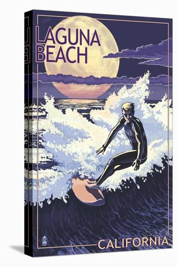 Laguna Beach, California - Night Surfer-Lantern Press-Stretched Canvas