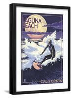 Laguna Beach, California - Night Surfer-Lantern Press-Framed Art Print