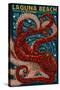 Laguna Beach, California - Octopus Mosaic-Lantern Press-Stretched Canvas