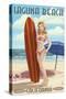 Laguna Beach, California - Pinup Surfer Girl-Lantern Press-Stretched Canvas