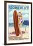 Laguna Beach, California - Pinup Surfer Girl-Lantern Press-Framed Art Print