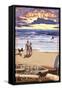 Laguna Beach, California - Sunset Beach Scene-Lantern Press-Framed Stretched Canvas